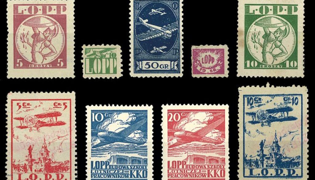 Znaczki (nalepki) z różnych okresów drukowane w PZG i PWPW